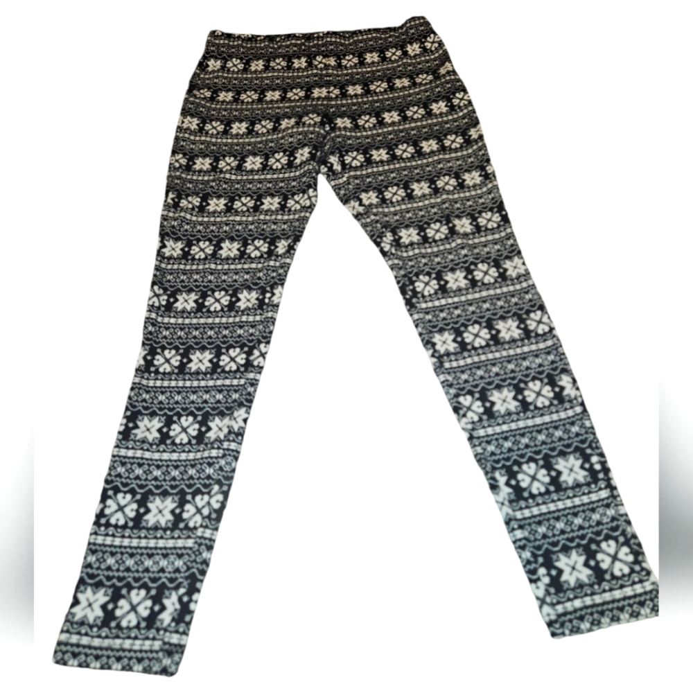 Cato Knit Leggings Size Medium Color Black And White Fair Isle Pattern
